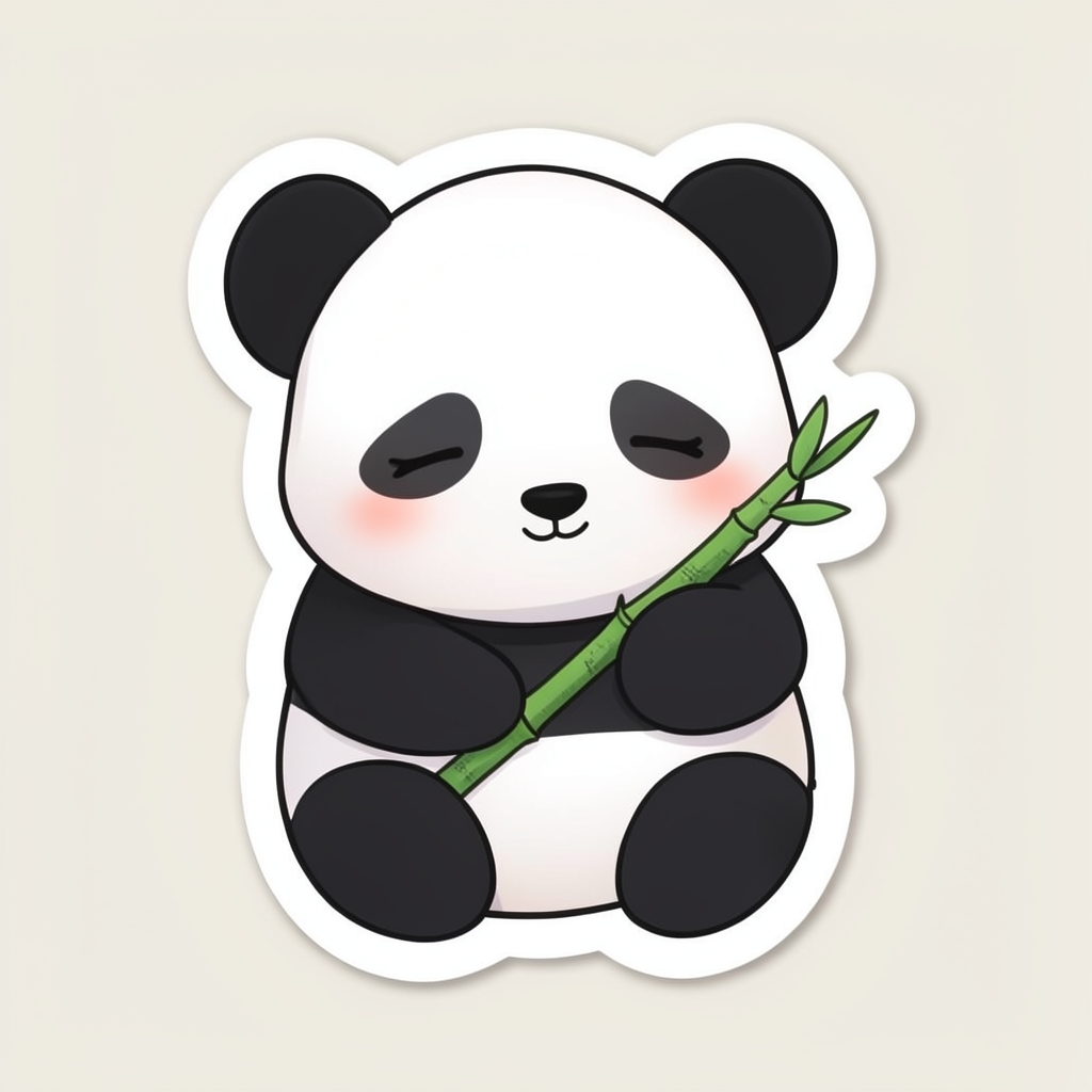 熊猫宝宝抱着竹子打盹的可爱表情包贴纸