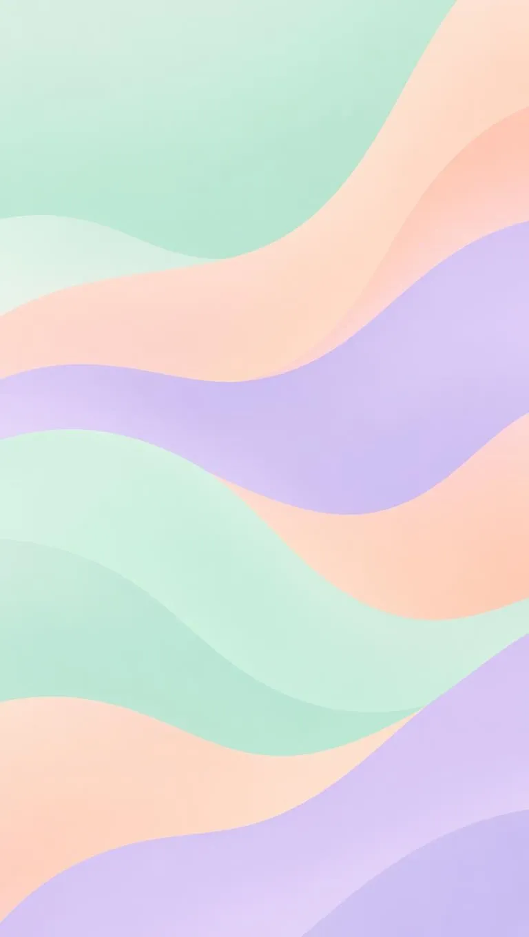 Phone wallpaper of a pastel abstract wave pattern in mint, peach and lavender, smooth flowing shapes, clean minimal design