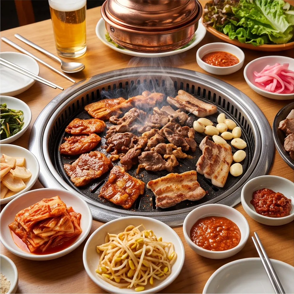 Korean BBQ on a grill, professional food photography, appetizing