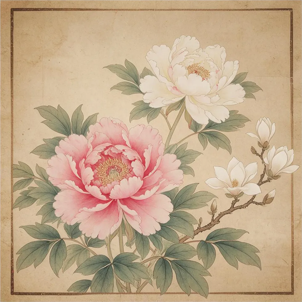 A Chinese gongbi painting of peonies, beautiful illustration