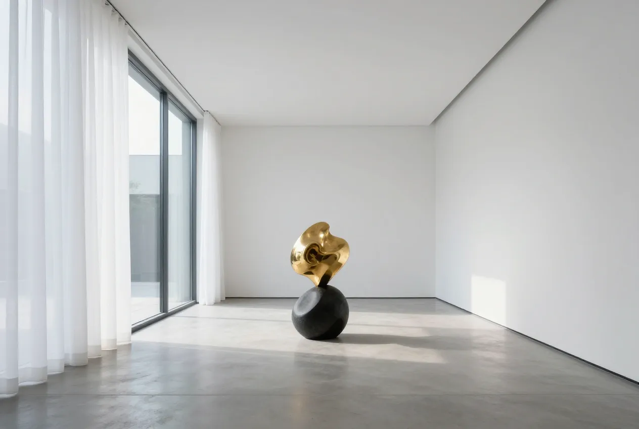 A gallery with white walls, architectural interior photography, natural light