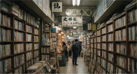 A bookshop street in Jimbocho, cinematic street photography