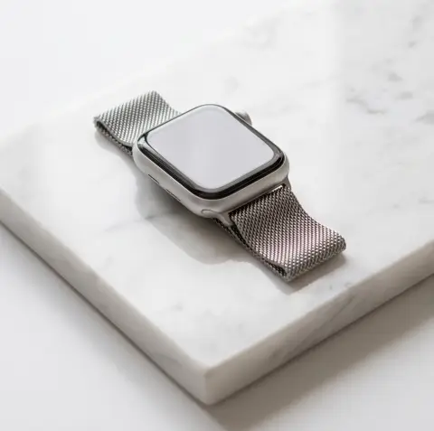 A smartwatch on a marble surface, luxury product photography, minimal composition