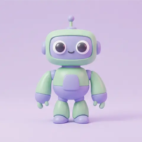 A robot companion with big eyes, cute 3D render, soft studio lighting, pastel background