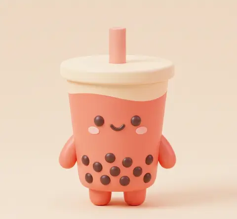 A boba tea mascot character, cute 3D render, soft studio lighting, pastel background