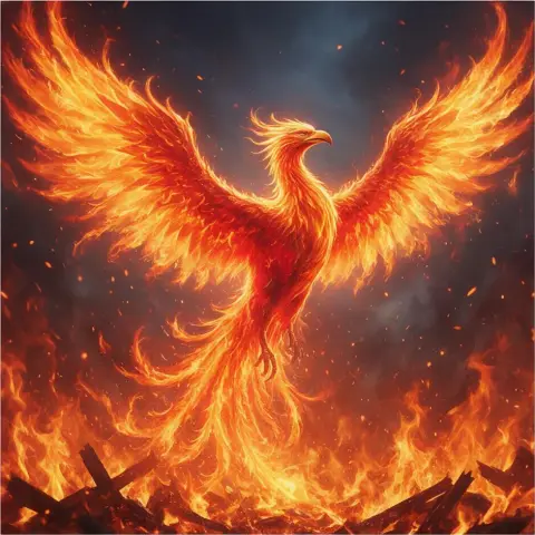 A phoenix rising from flames, epic fantasy digital painting, cinematic light
