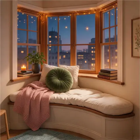 A cozy illustration of a reading nook, beautiful illustration