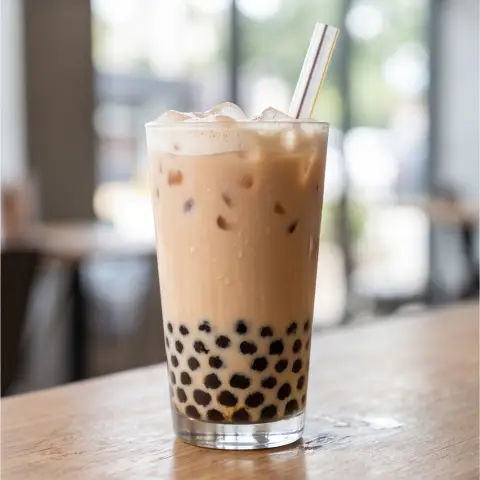 A bubble tea with tapioca pearls, professional food photography, appetizing