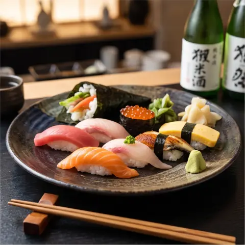 A sushi omakase set, professional food photography, appetizing