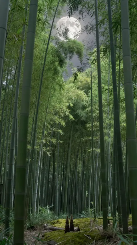 Moonlight over a bamboo forest, phone wallpaper, clean composition